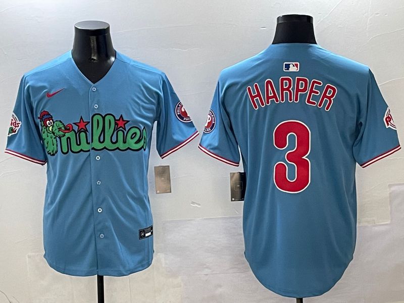 Men Philadelphia Phillies #3 Harper Light Blue three generations Joint Name 2025 Nike MLB Jersey style 1->philadelphia phillies->MLB Jersey